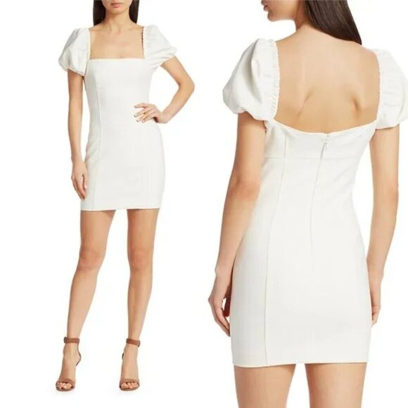 CINQ À SEPT 'Havana' Puff-Sleeve Mini-Dress, Ivory - Picture 1 of 1
